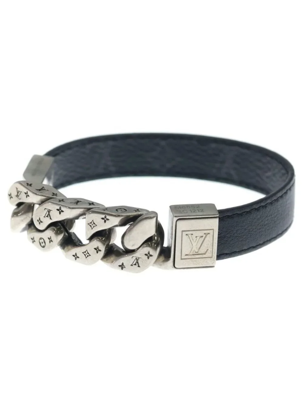 Louis Vuitton Monogram Eclipse Bra Mono Chain Leather Blur Black Silver Bracelet